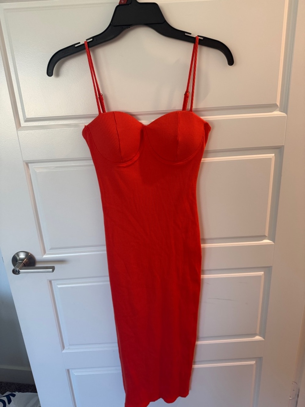 Fashion Nova Red Ribbed Bustier Midi Dress